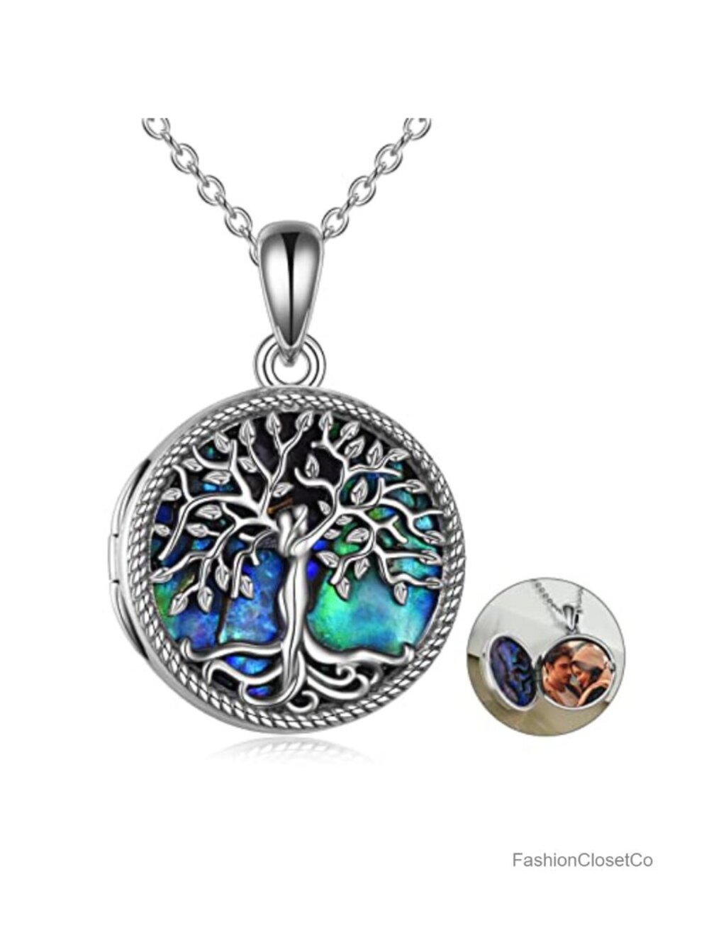 Tree of Life Locket Necklace Sterling Silver Abalone Shell Women Girls Gift